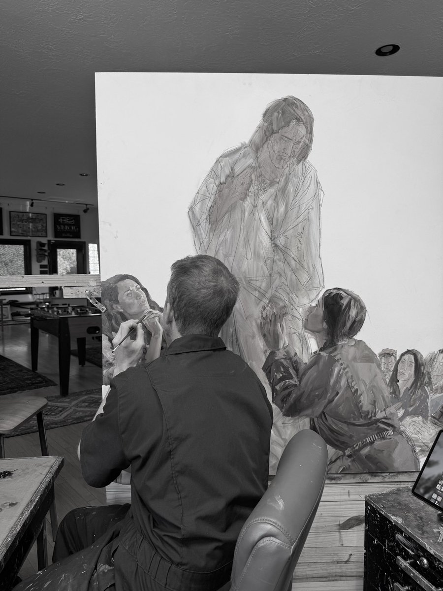 Currently on the easel- I’m striving to paint a portrait of our Savior and Redeemer Jesus Christ. Follow for the results #lds #YHWH #portraitpainting #LDX #genconf #GeneralConference