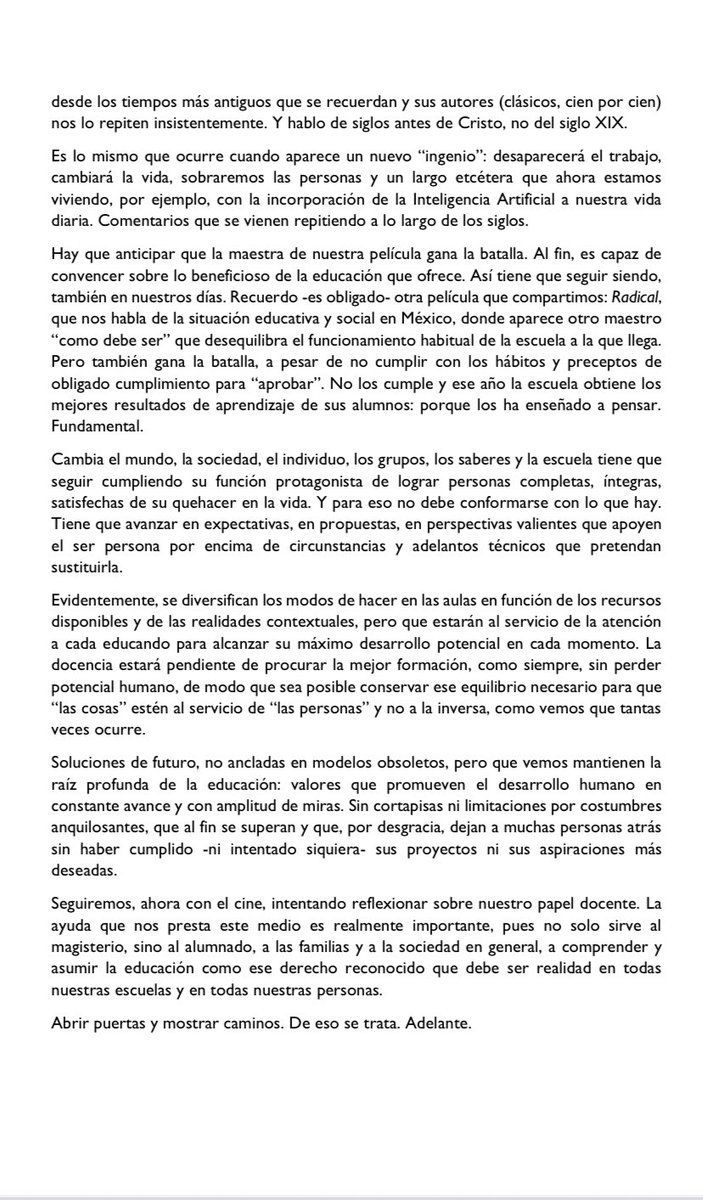 #recomendable siempre leer a @macasanova Esta vez con #Laprimeraescuela tras ver la película y reflexionar #cineyeducación #claustrovirtual