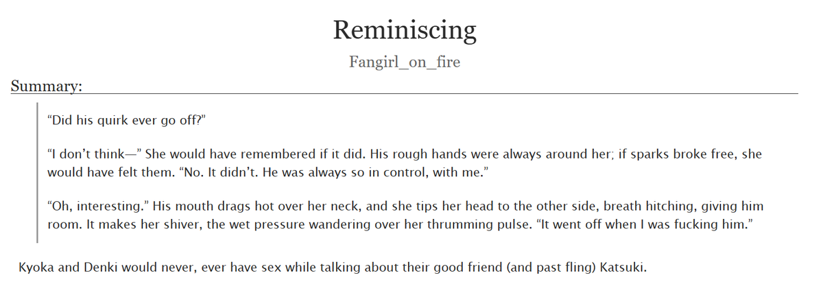 Fangirlonfire3's tweet photo. #kmjr kyoka and denki have sex while talking about their good friend katsuki (whom they have both dated separately in the past). enjoy! 💜
link: https://t.co/8yUGmmftQC https://t.co/AFxZNxqhSJ