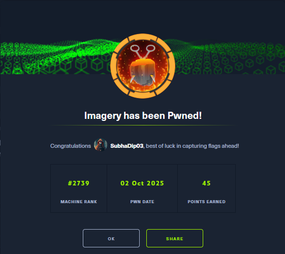 Mr_SubhaDip03's tweet photo. #Pwned Imagery from @hackthebox_eu ! 🎉

Link: [https://t.co/snUQ3xRmKs]

#HackTheBox #Imagery #InjectionAttack #Season9 #CyberSecurity #PenetrationTesting #Linux #CTF #ContinuousLearning #Web https://t.co/cm3AgpunOA