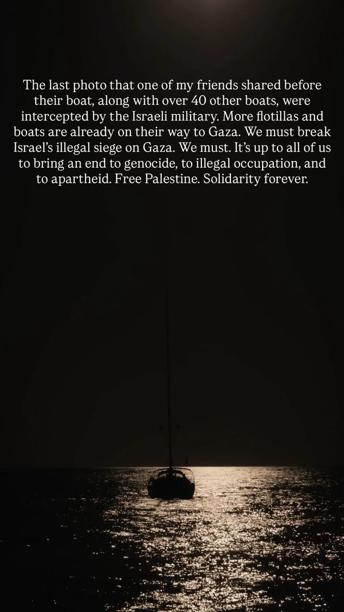 yipengGe's tweet image. The last photo that one of my friends shared before their boat, along with over 40 other boats, were intercepted by the Israeli military. More flotillas and boats are already on their way to Gaza. We must break Israel’s illegal siege on Gaza. We must. It’s up to all of us to…