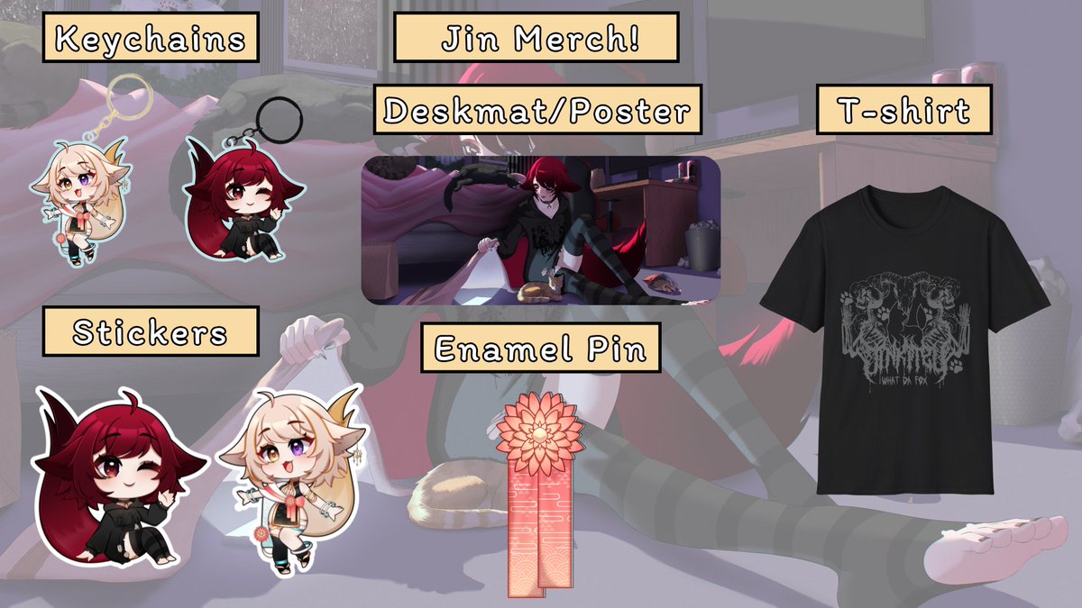 ❗️Merch Announcement❗️

For the first time in almost five years, we're going to be having Jin Merch!! I'm so lucky to work with <a href="/KitsuneCorners/">KitsuneCorners</a> to bring you guys some super cute stuff, and even shirts/hoodies just like my model has! Orders will be available October 13th!! 🦊💕