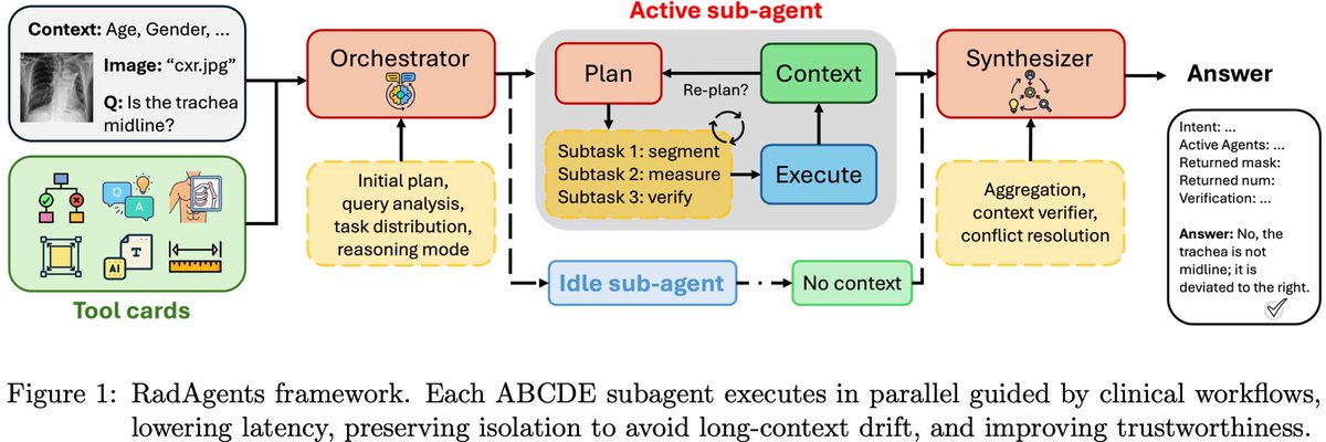 kai_z99's tweet photo. Excited to share our two new works on chest X-ray image interpretation!

1️⃣ EditGRPO: first work applying GRPO on medical report generation.

2️⃣ RadAgents: A multi-agent framework that mimics radiologist workflows.

Papers and codebase are detailed in comments! https://t.co/T1EfJhcgcK