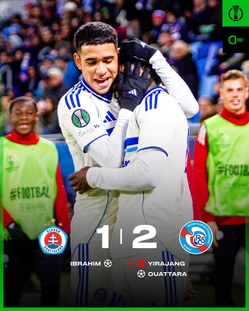 🚨 𝗦𝗧𝗥𝗔𝗦𝗕𝗢𝗨𝗥𝗚 𝗦𝗜𝗚𝗡𝗘 𝗣𝗔𝗥𝗙𝗔𝗜𝗧𝗘𝗠𝗘𝗡𝗧 𝗦𝗢𝗡 𝗥𝗘𝗧𝗢𝗨𝗥 𝗘𝗡 𝗘𝗨𝗥𝗢𝗣𝗘 ! 💙🤍

Victoire 2-1 pour ce premier match d’Europa League Conference en Slovaquie face au Slovan Bratislava.