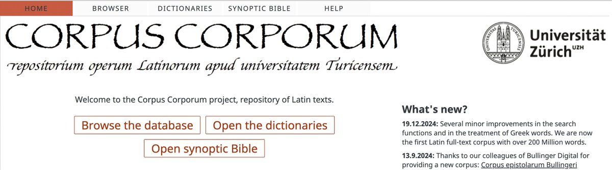 pymandersghost's tweet image. Since this database is not as well-known as it should be: remember to check out the Corpus Corporum. It's a digital repository of Latin texts from antiquity to the medieval era, with lemmatised searching. mlat.uzh.ch