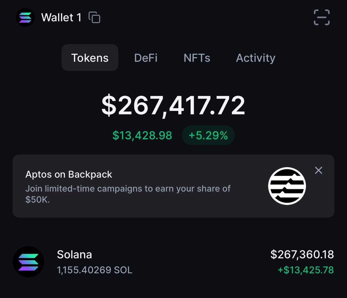 Screenshot of Backpack wallet interface showing Monad integration banner