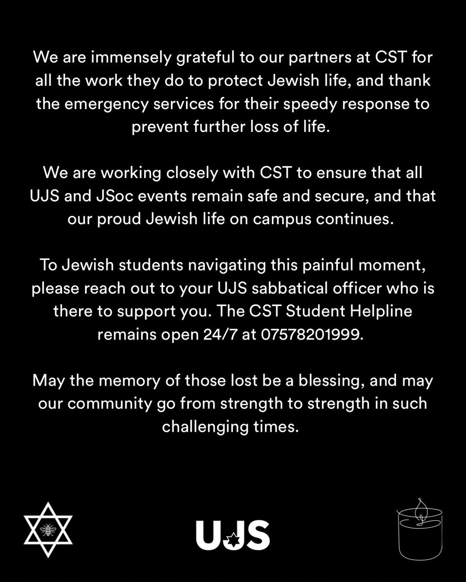 UJS_UK's tweet image. We are horrified by this morning’s antisemitic terrorist attack in Manchester. May the memory of those lost be a blessing, and may our community go from strength to strength in such challenging times.
