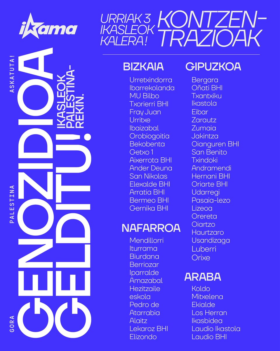🇵🇸Bihar dozenaka ikastetxetan mobilizatuko gara Genozidioaren kontra eta Palestinaren alde. 

Egoera jasanezina da, eta Israelek ez du etsiko genozidioa muturreraino eraman arte. Genozidioa salatzea dagokigu. Palestinar herria babestea dagokigu.

Ikasleok Palestinarekin!