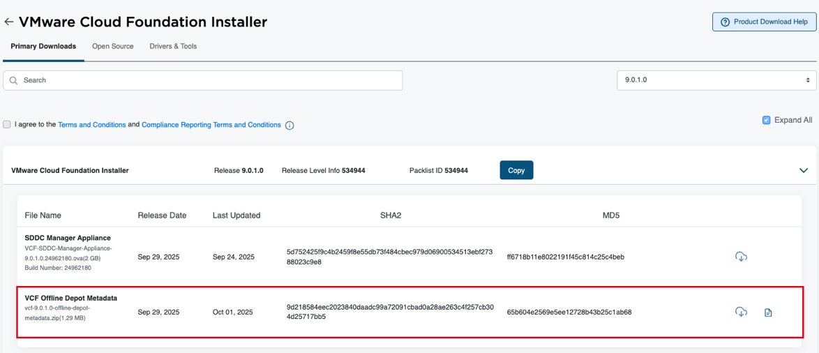 lamw's tweet image. JFYI - Since some of you asked, the VCF 9.0.1 Offline Depot Metadata download is now available on Broadcom Support Portal (BSP), @MyVMUG Advantage can now deploy latest #VCF9 release! williamlam.com/2025/07/how-to…