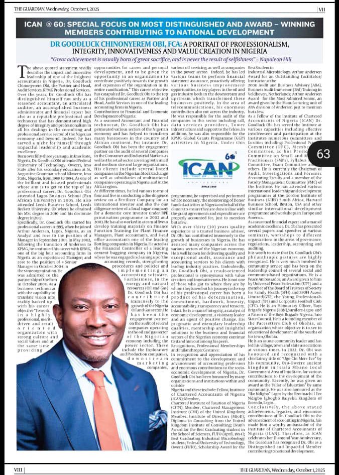 Omokhudu_I's tweet photo. Congratulations to our @SFHNigeria Board Member, Dr. Goodluck Chinonyerem Obi, FCA, @lordgoodie, on being honored by ICAN @ 60 as one of its most distinguished members contributing to national development. 

We are proud of your excellence, integrity &amp; impact! 👏

#ICANAt60 https://t.co/IIe7dkzcOg