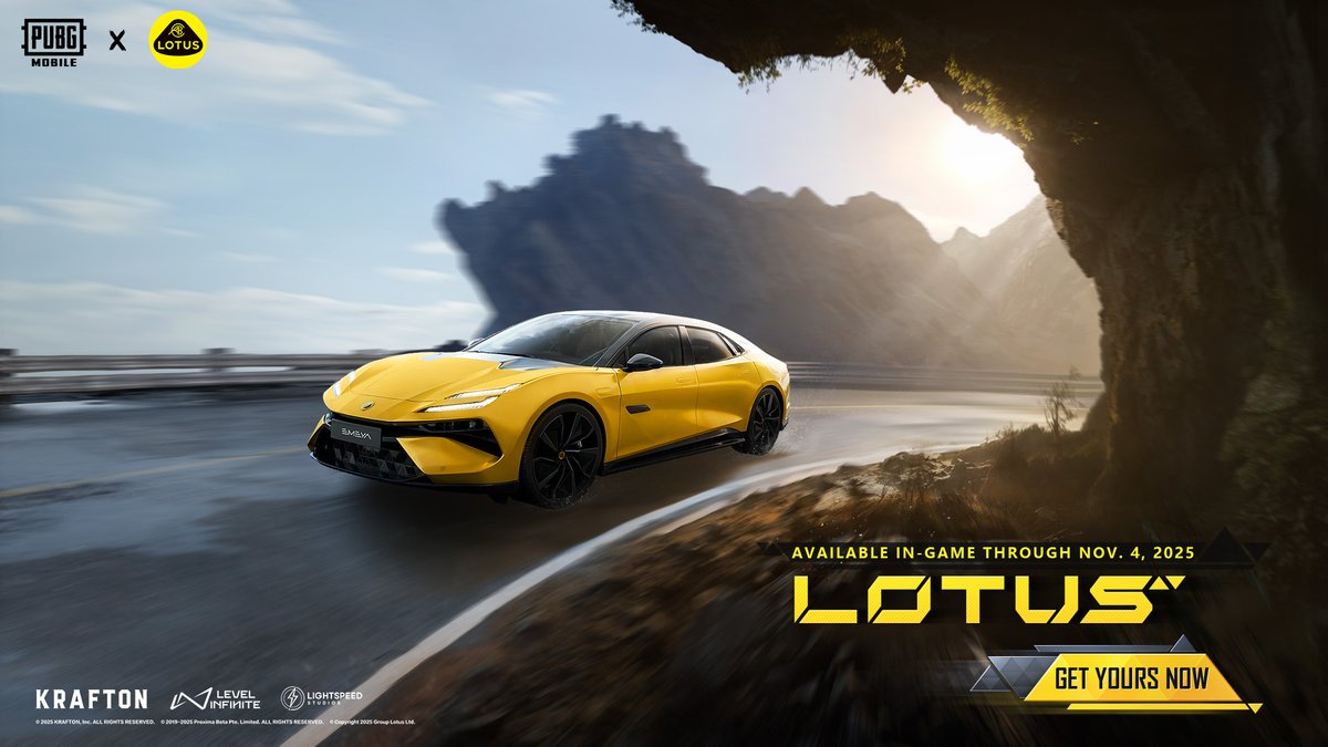 PUBGMOBILE_NA_'s tweet photo. A legacy of elegance, reimagined for the battleground. Experience the @LotusCars #Emira and #Emeya in PUBG MOBILE until November 4.
https://t.co/7zZQ4teGzg
#PUBGMxLotus #PUBGMOBILE #ForTheDrivers https://t.co/zqT9mjGbQv