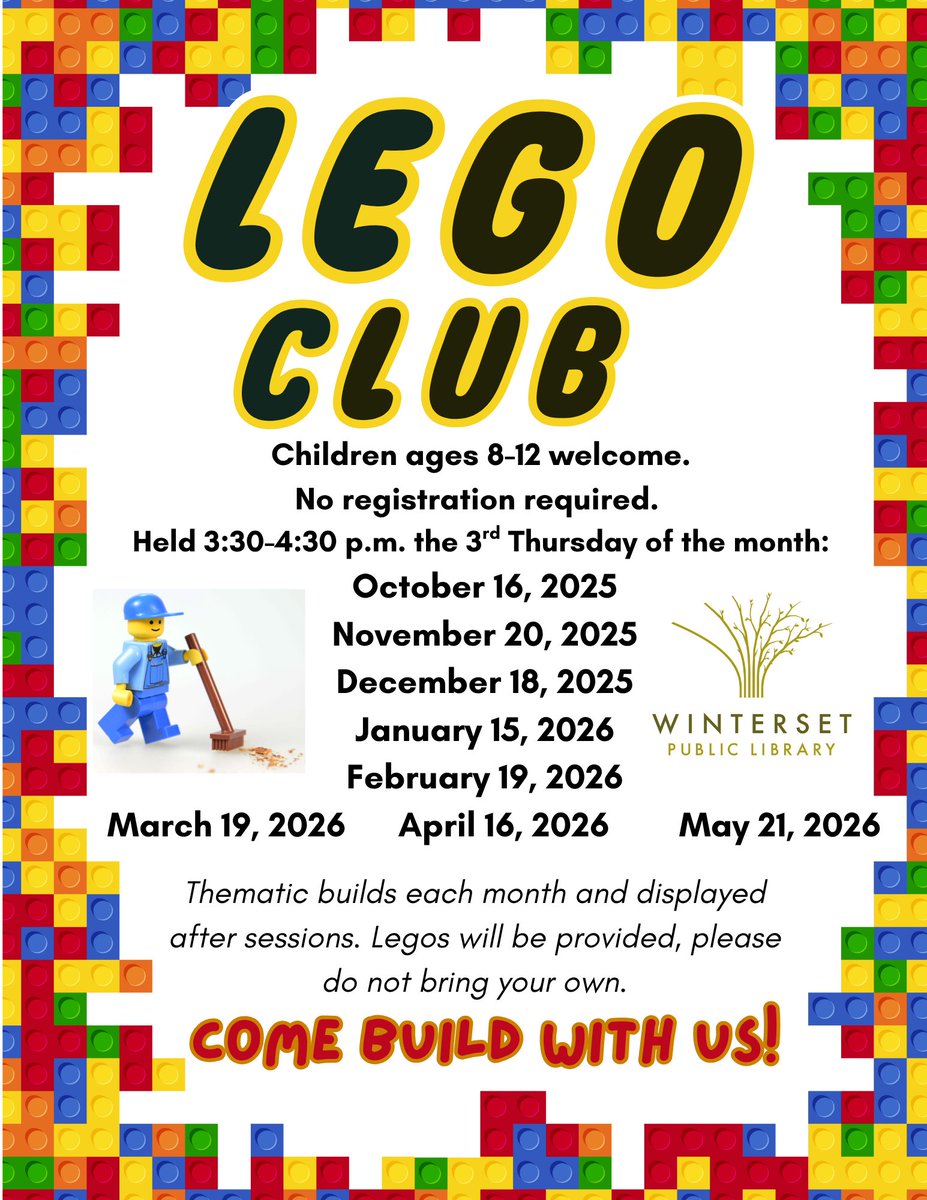 Two weeks from today a new year of Lego Club begins!  It'll be held the 3rd Thursday of the month. Come build with us!