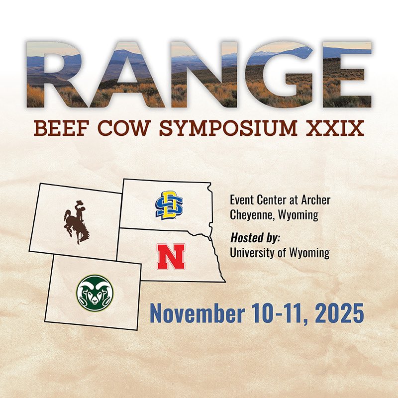 Coming up next month… the 29th Range Beef Cow Symposium on November 10 &amp; 11, 2025, at the Event Center at Archer in Cheyenne, Wyoming. This collab among UNL, UW, SDSU, &amp; CSU offers ranchers an opportunity to network &amp; learn from others 

More info at rangebeefcowsymposium.com