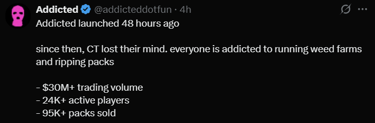 PRKTR1's tweet photo. The recent success and hype around the @addicteddotfun  launch makes me fairly certain that we’re at or very near the top of the market. When euphoria drives projects with obvious Ponzi-like structures to massive valuations, it’s usually a clear signal that a market crash is near https://t.co/SvhYKVQZhr