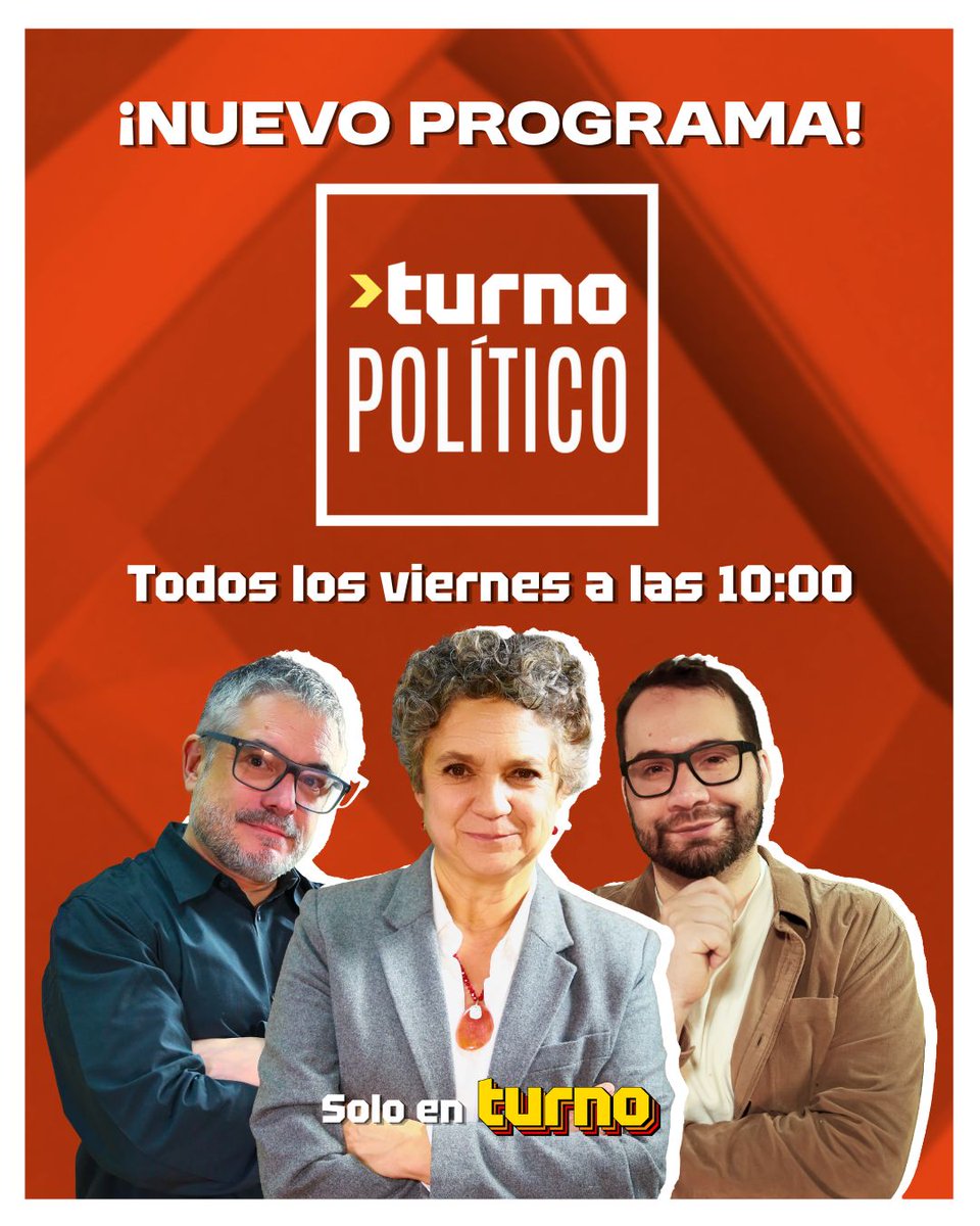🔴 Este viernes 3 de octubre a las 10:00 horas hacemos nuestro gran estreno, y no venimos solos.

🧠 Conducido por Nicolás Copano, Paula Walker y Juan Diego Montalva, Turno Político será la mesa de análisis definitiva de la semana.