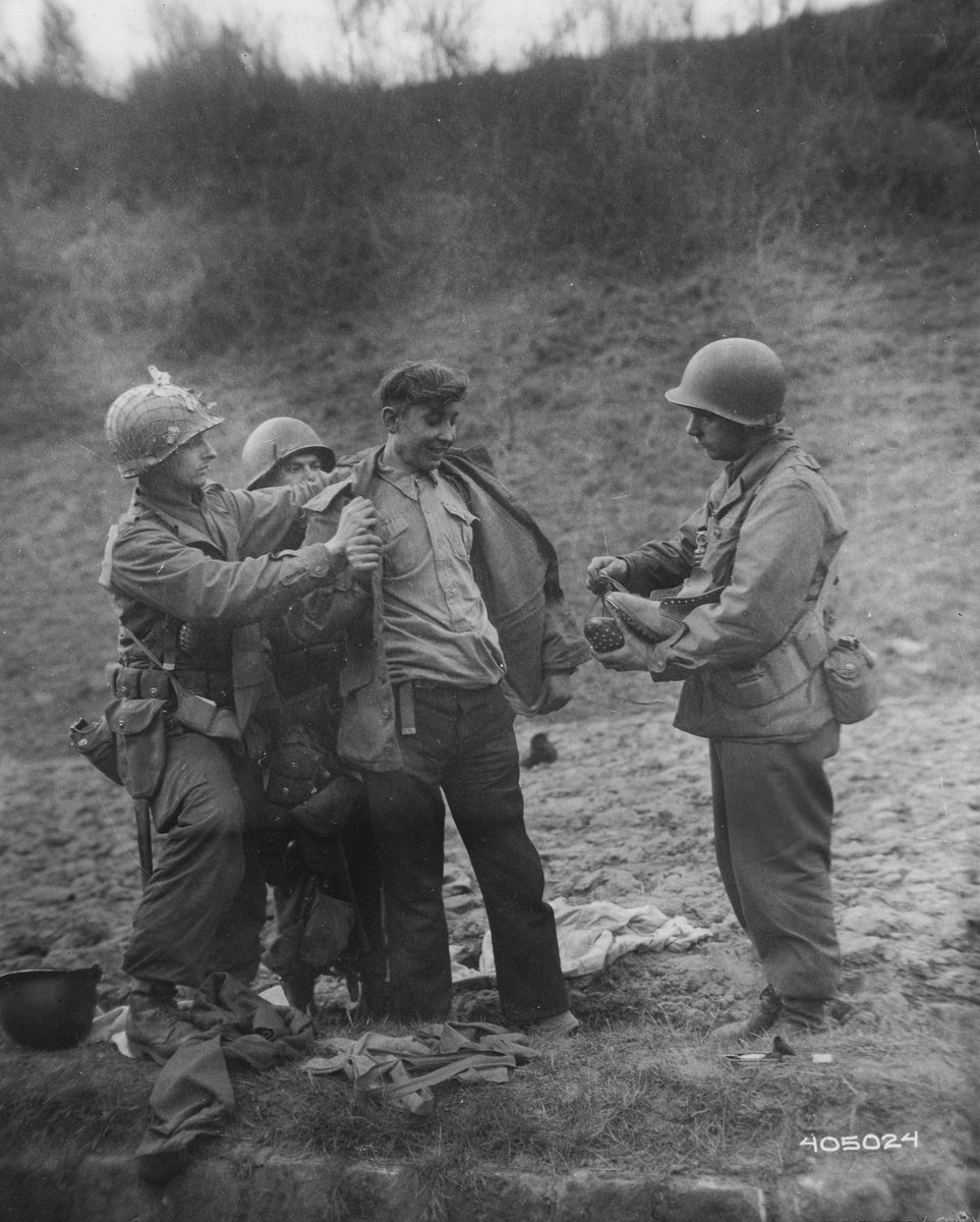 WW2Facts's tweet image. A Russian refugee who saved an American soldier from a burning tank is given an American uniform to fight alongside the 3rd Tank Battalion of the 10th Armored Division on March 21, 1945.

#History #WWII