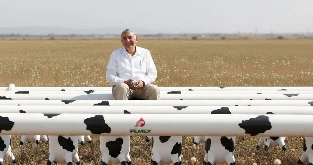 El exitoso ganadero ordeñando sus vacas. Absoluto genio quien lo hizo.