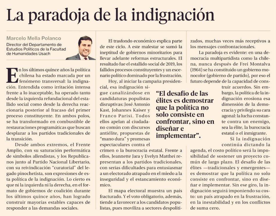 Columna publicada hoy 02-10-2025 en <a href="/La_Segunda/">laSegunda</a>: "La paradoja de la indignación". Chile 🇨🇱