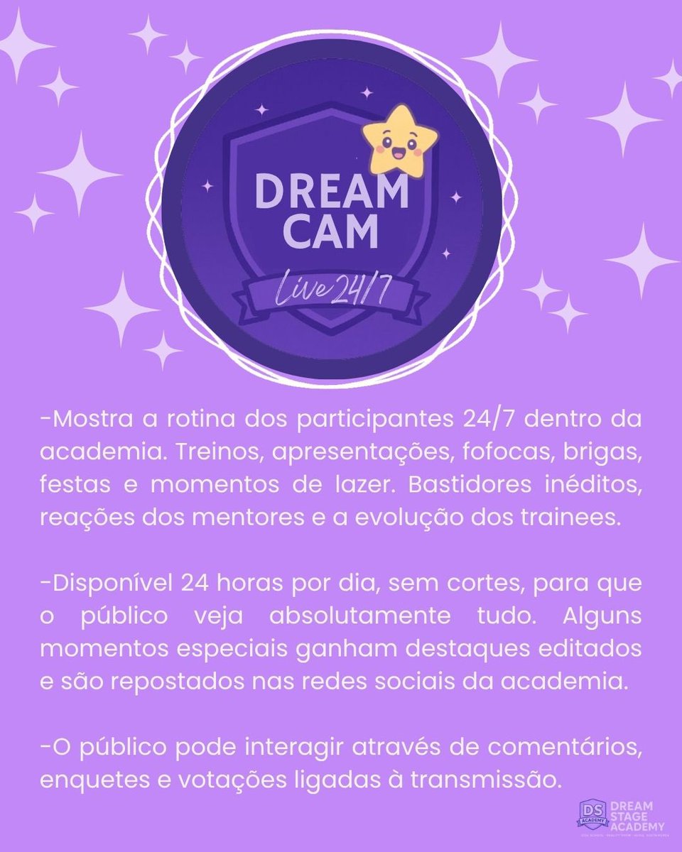 dreamstagerpg's tweet photo. ✨💻 A DreamCam é a plataforma oficial de transmissão do reality. É através dela que os fãs acompanham, em tempo real, tudo o que acontece. É o olhar de todos dentro da academia, tornando cada telespectador parte da experiência. Tudo pode ser visto e nada passa despercebido! https://t.co/SSXwnZWI04