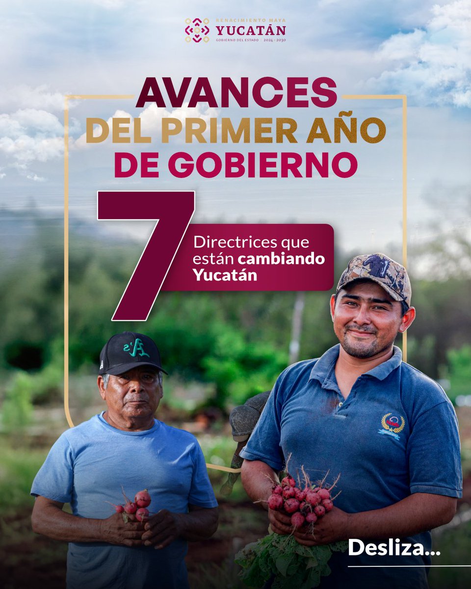 huachodiazmena's tweet photo. Al cumplir nuestro primer año de gobierno, presentamos con orgullo y transparencia los avances del #RenacimientoMaya, un proyecto colectivo en el que más de 620 mil yucatecos depositaron su confianza.

✅ Gracias a la participación histórica de más de 175,000 ciudadanos, construimos juntos el Plan Estatal de Desarrollo 2024-2030, nuestra hoja de ruta hacia un Yucatán más justo, próspero y humano.

👉 Con estas 7 directrices, que describimos a continuación, estamos transformando Yucatán: