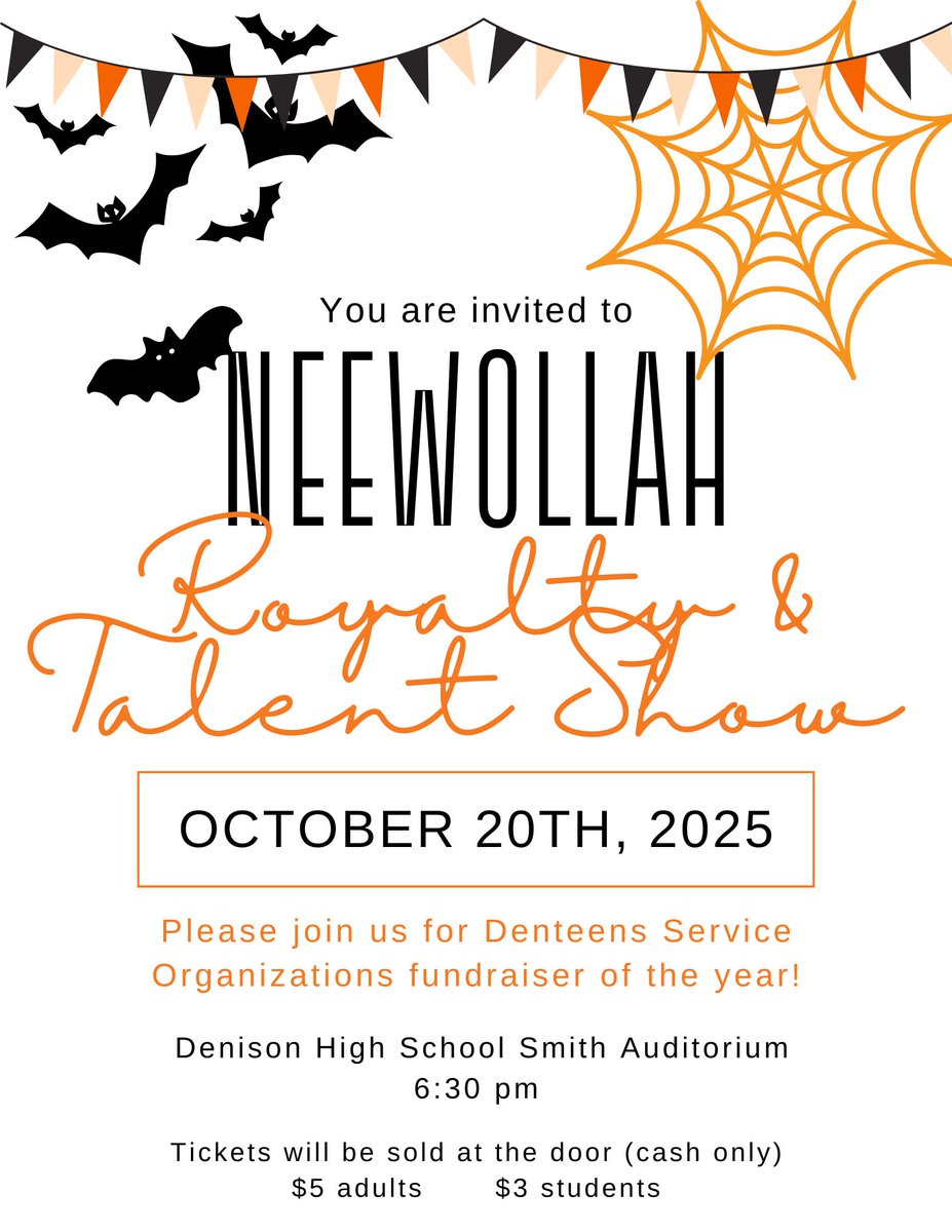 It's almost time for the Annual DHS Neewollah Royalty &amp; Talent Show 
We would love to see DHS Smith Auditorium packed!