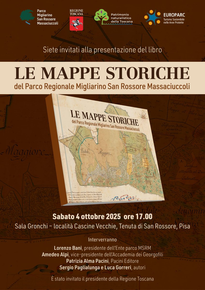 PaglialungaSe's tweet photo. Presentazione del libro "Le mappe storiche del parco Migliarino San Rossore Massaciuccoli"  sabato 4 ottobre alle ore 17.00 alla Sala Gronchi in loc. Cascine Vecchie a S. Rossore - PISA. https://t.co/PgtiBzUCVc