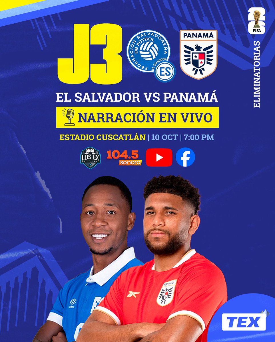 ¡LAS TEX EN MODO SELECTA! 🎙️🇸🇻

Este viernes 10 de octubre tendremos la NARRACIÓN EN VIVO del partido de El Salvador 🆚 Panamá por <a href="/SonoraFM_sv/">Sonora FM</a> y nuestros canales digitales. 📻💻

¡VAMOS SELECTA! 👊🏻