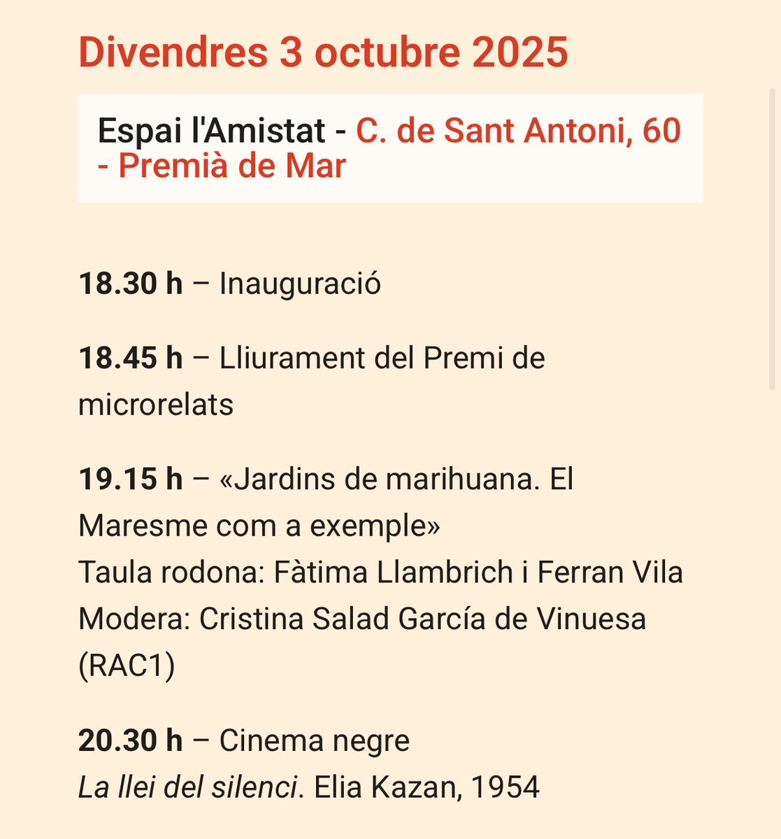 Divendres ens veiem a <a href="/PremiadelMal/">Premià del Mal</a>  ??? 
Ens posarem en un jardí… 

premiadelmal.cat/programa