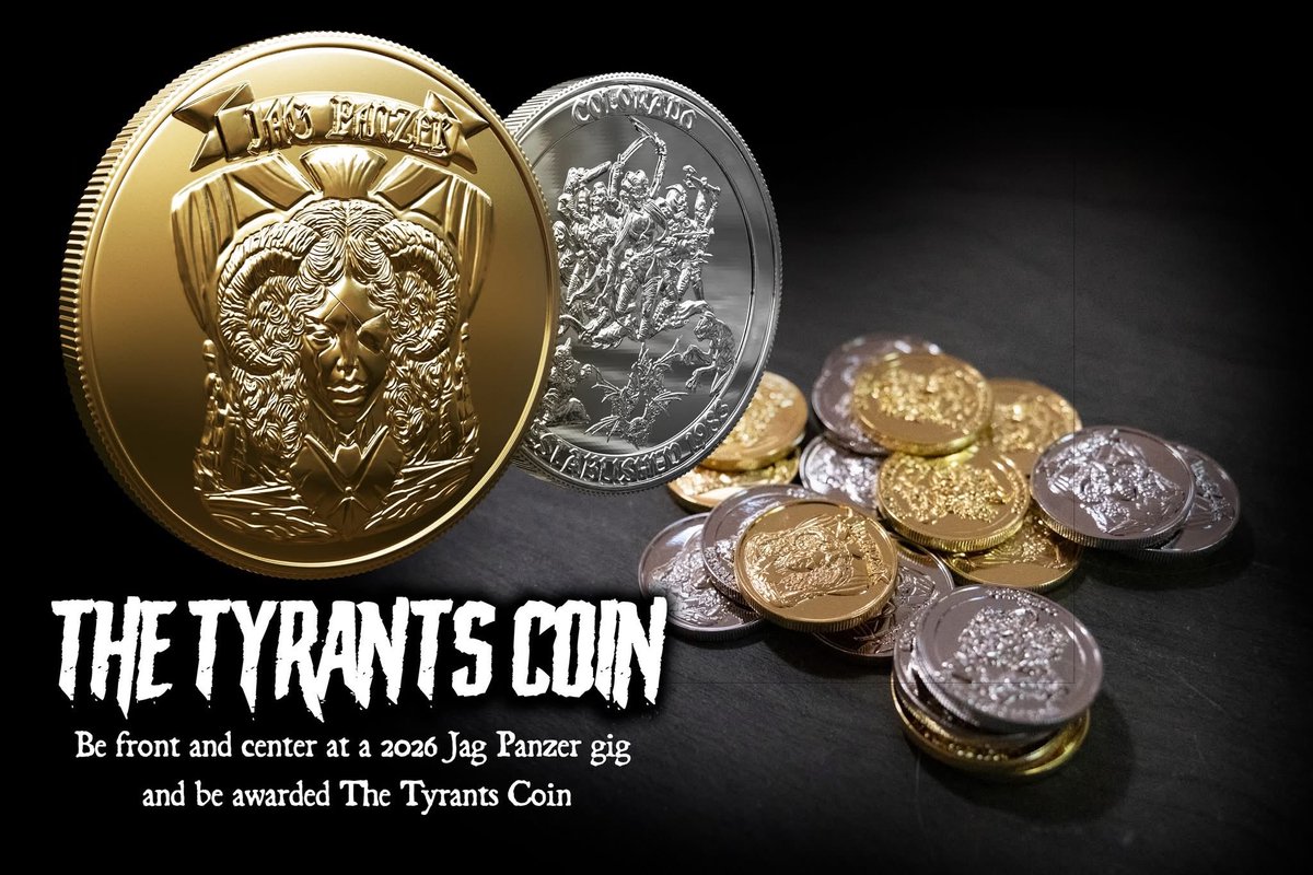 Throughout history coins have been awarded as an honor or a celebration.  We would like to present 'The Tyrants Coin' to those fanatical metalheads front row center at our 2026 shows.  10 to 20 coins will be given out at the end of the set.  These are not for sale anywhere and