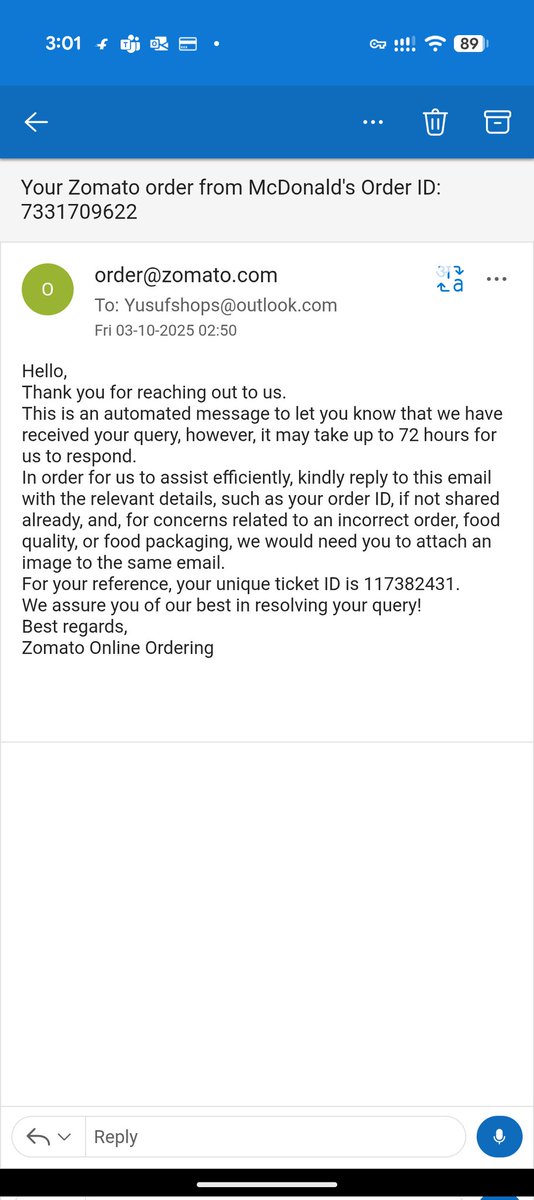 iam_YuZee's tweet photo. @zomatocare @McDonalds And this is the tentative response time (72 hours), NOT RESOLUTION TIME this is daylight robbery @deepigoyal is this the way you wanted the company to work. You have lost track and vision. https://t.co/ixIKf7fYcr