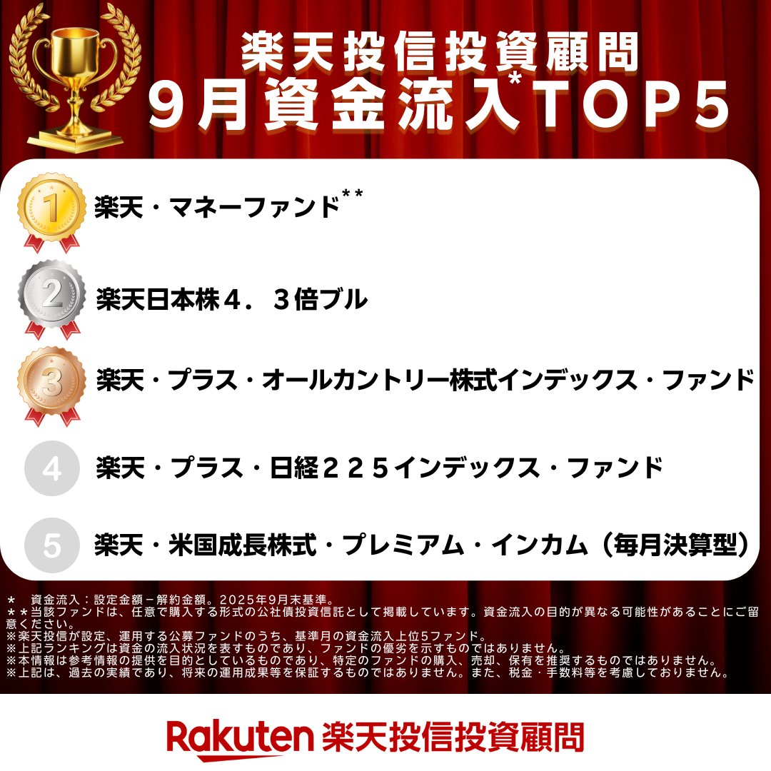 🎑9月の結果❗ ＼ 楽天投信の投資信託✨ 月間資金流入ランキングTOP5️⃣👑 気になるファンドはありましたか❓😆 #NISA #楽天投信投資顧問  #お金の勉強