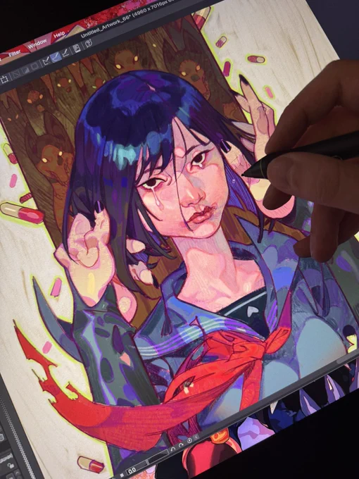 I wanted to make a simple drawing with a couple of colors, but my hand slipped and now I'm making a more detailed one