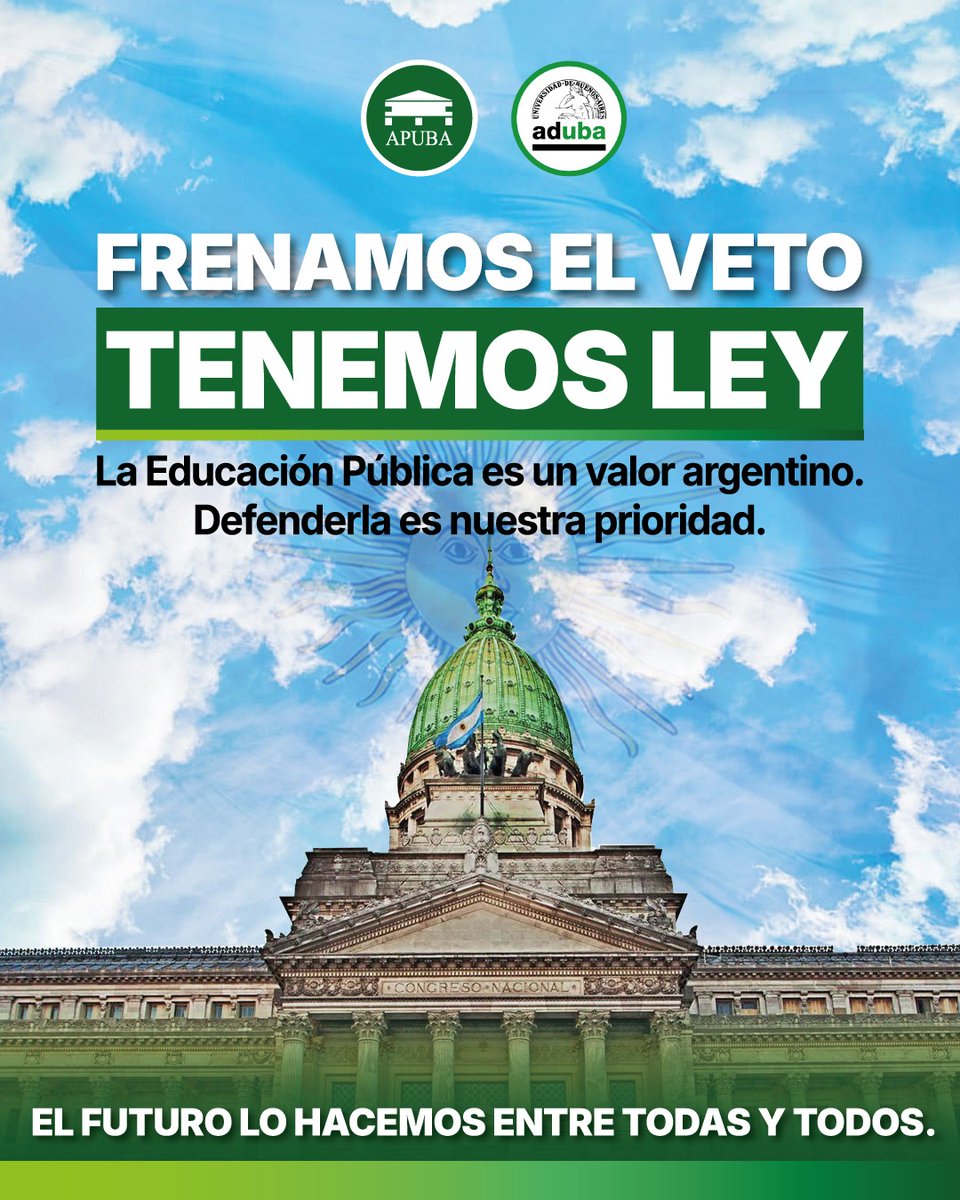FRENAMOS EL VETO. TENEMOS LEY. 

La Educación Públuca es un valor argentino.

Defenderla es nuestra prioridad.

EL FUTURO LO HACEMOS ENTRE TODAS Y TODOS.
