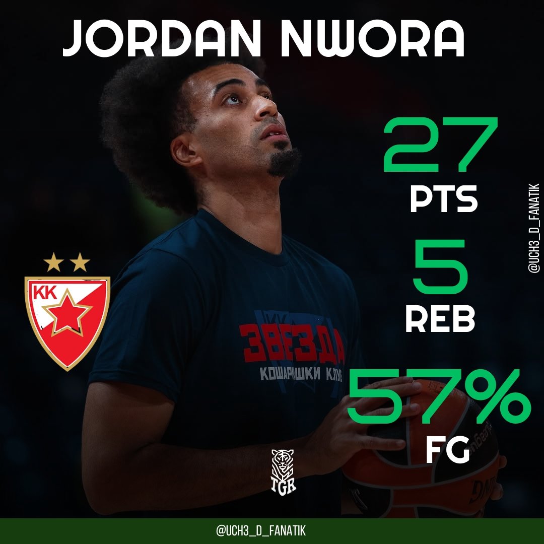uch3_D_Fanatik's tweet image. Jordan Nwora puts up a @EuroLeague Career-high but Crvena Zvezda falls to Bayern in Round 2 

Chima Moneke had foul trouble but still ended with double digits scoring. 

#TGR
#BallChatWithKenny