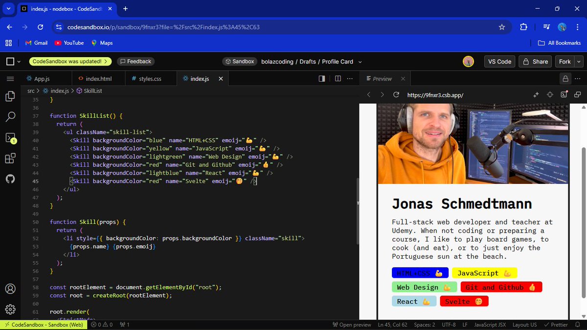 _joseDev_'s tweet photo. Today’s grind:
~ Understood Props, Immutability and One-way data flow
~ Built a Profile Card challenge
~ Learned how to render lists from arrays
~ Explored Conditional Rendering with &amp;&amp;, Ternaries and Multiple returns https://t.co/qkhr6coSxt
