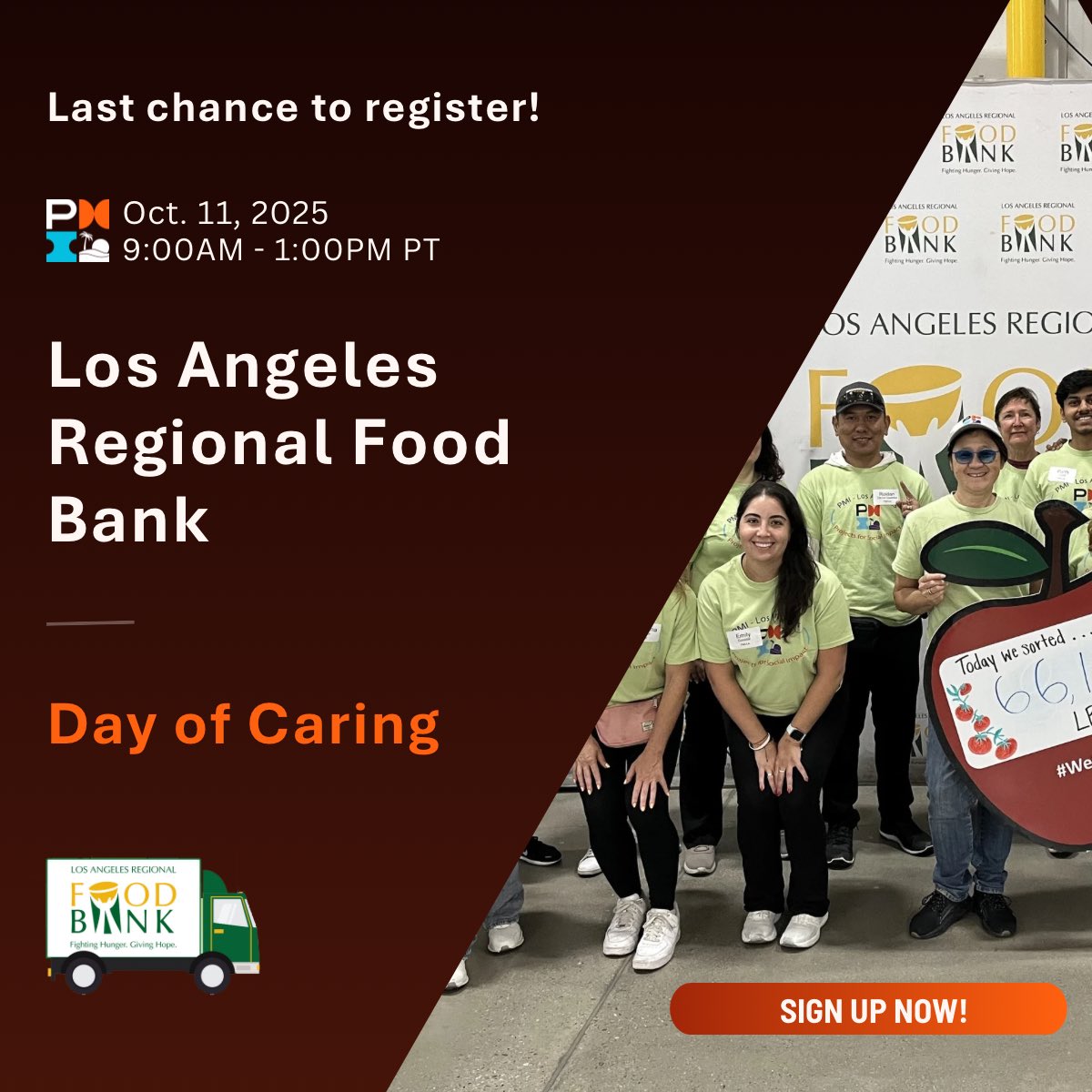 pmi_la's tweet photo. Join us at the LA Regional Food Bank to help those in need! Volunteers are needed to assist with various tasks, and your support can make a world of difference in the lives of individuals and families facing food insecurity. 🔗 Sign up today: https://t.co/SfWfRFvd9K https://t.co/ebnkhaB2jk