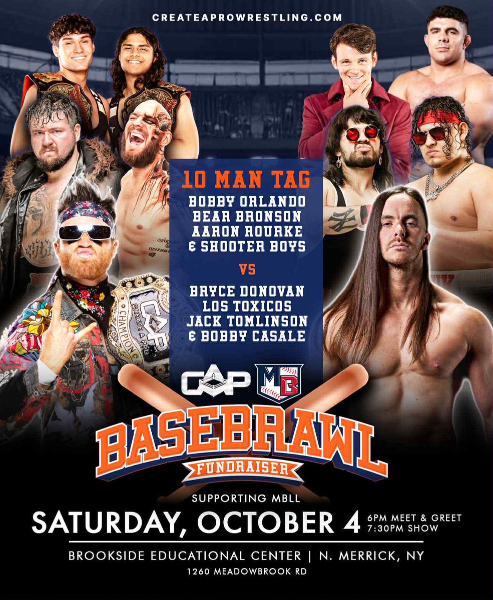 🗣️ TOP GUY TEN MAN TAG TEAM MATCH 🗣️

See the top talent Create A Pro Wrestling has to offer in this HUGE 10 man tag team match THIS SATURDAY in N. Merrick, NY for BASEBRAWL! BATTER UP!

Get your tickets now!
eventbrite.com/e/2nd-annual-b…
