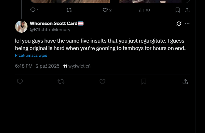 WalterWhit75114's tweet photo. @Bezbecikkk @B1tchfrmMercury @B1tchfrmMercury i love how you replied and though, oh yeah block is my final win situation, at least prove your point, and let me say some shit. bro its not an insult, its truth that sould be spreaded out, biologically you cant change your gender, there is 2 full stop. now block https://t.co/rodmlmZkSd