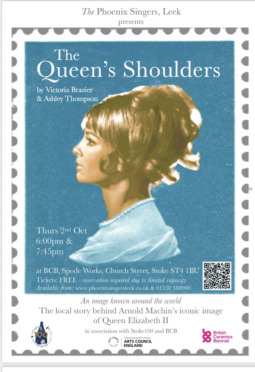 Shout out to <a href="/PhoenixLeek/">Phoenix Singers Leek</a> and all involved in this evening’s truly wonderful production of The Queen’s Shoulders. The extraordinary true story behind Arnold Machin’s iconic image staged in the atmospheric Spode Works as part of the British Ceramics Biennial’s after hours’