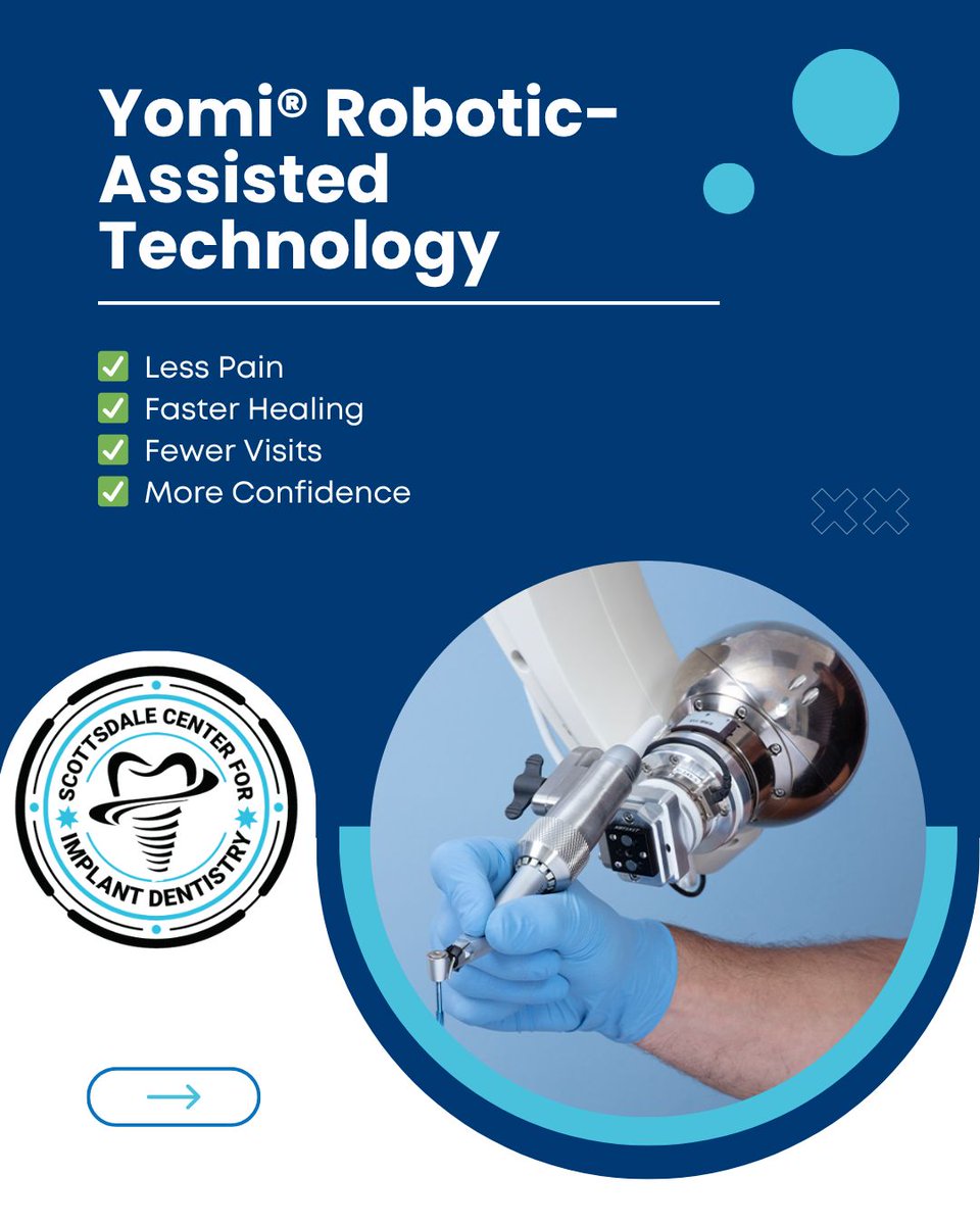 ScottsDentistry's tweet photo. Surgery can feel overwhelming — but with Yomi Robotic Dental Surgery, you can feel confident knowing your treatment is guided by state-of-the-art robotic precision. 💙

💻 https://t.co/vdlkP4vbRP
#ScottsdaleCenterForImplantDentistry #Yomi #DentalRobot #RoboticDentistry https://t.co/wwexZkKlkv