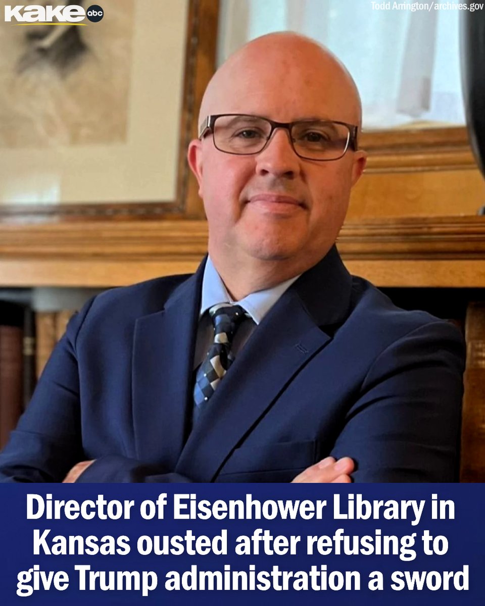 KAKEnews's tweet image. The former director of the Dwight D. Eisenhower Presidential Library in Abilene, Kansas, said on Thursday that he was told to “resign or be fired” from his post after refusing to give the Trump administration a historic sword. #KAKEnews
