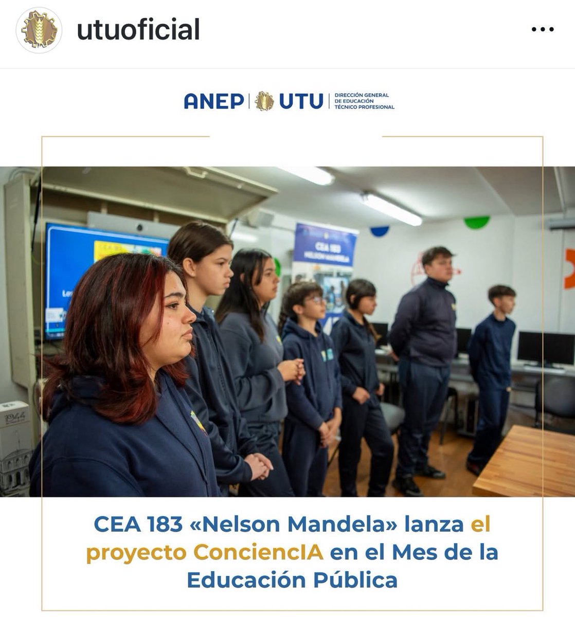 Mañana el CEA 183 Nelson Mandela <a href="/UTU_Uruguay/">UTU</a> realiza el lanzamiento de #ConciencIA en el marco del Mes de la Educación Pública.
Un evento para reflexionar: ser humano y ser libre en la era de la IA junto a toda la comunidad de Carrasco Norte <a href="/MunicipioE/">Municipio E</a> <a href="/UNESCOmvdo/">UNESCO Montevideo 🏛</a>
