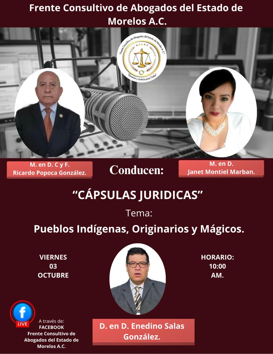 RicardoPopoca's tweet photo. Cápsulas Jurídicas del Frente Consultivo de Abogados del Estado de Morelos, les invitan a escuchar! https://t.co/qc3XYvVo6b