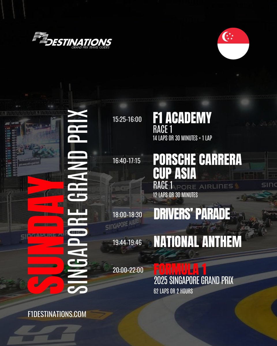 F1destinations's tweet image. Racing action from F1 Academy and Porsche Carrera Cup Asia ahead of the main event - the #SingaporeGP! Here&apos;s the full schedule 👇