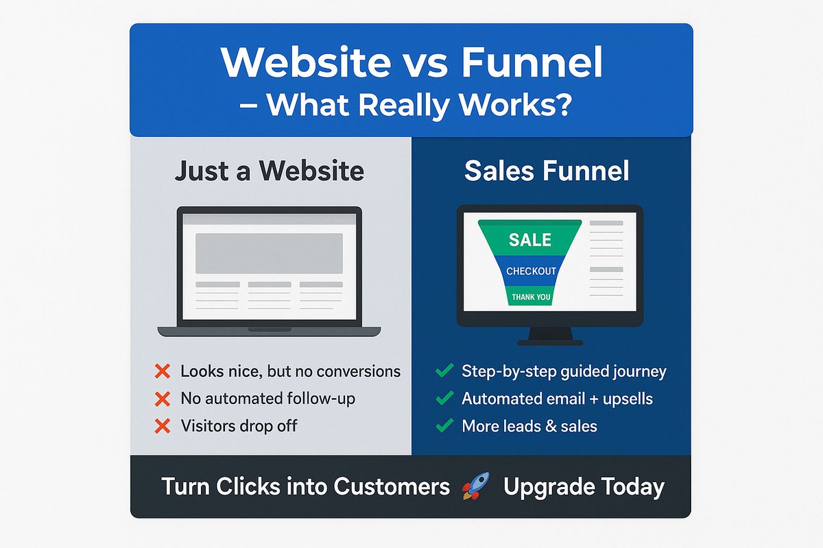 morufgafar1's tweet image. Your website alone isn’t enough!
A well-built sales funnel = ✅ More leads ✅ Higher conversions ✅ Automated sales 24/7.
Upgrade today & turn clicks into loyal customers.
#SalesFunnels #DigitalMarketing #funneloptimization#onlinebussinesgrowth#today#recent