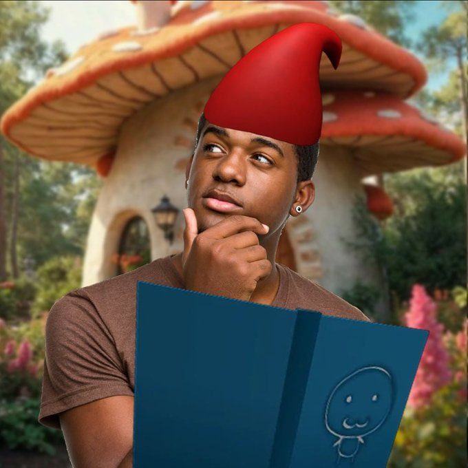 imblankface's tweet photo. One day, a young trencher picked up a book on becoming the ultimate trencher. It revealed every trick, every secret, and every strategy to dominate. But as he dove deeper, the knowledge started slipping away—until he discovered the key to unlocking it all: $GNOBI - a small little friend; a guide to the promise land of green candles, bad bitches, & lambos.