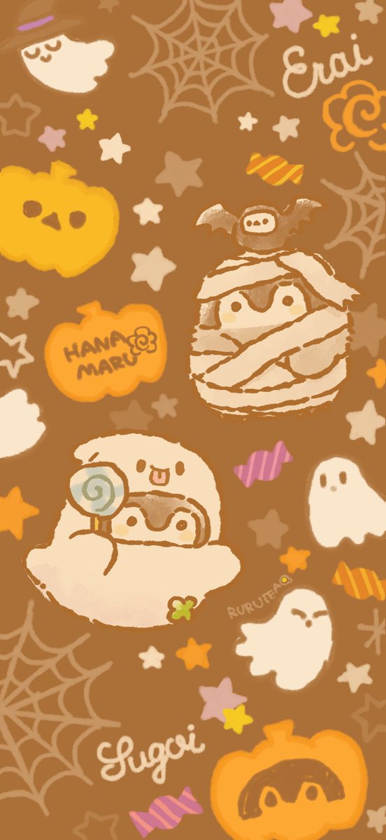 ハロウィンなコウペンちゃんの待ち受け画像を描きました！
2種類作ったので使ってもらえたら嬉しいです🎃