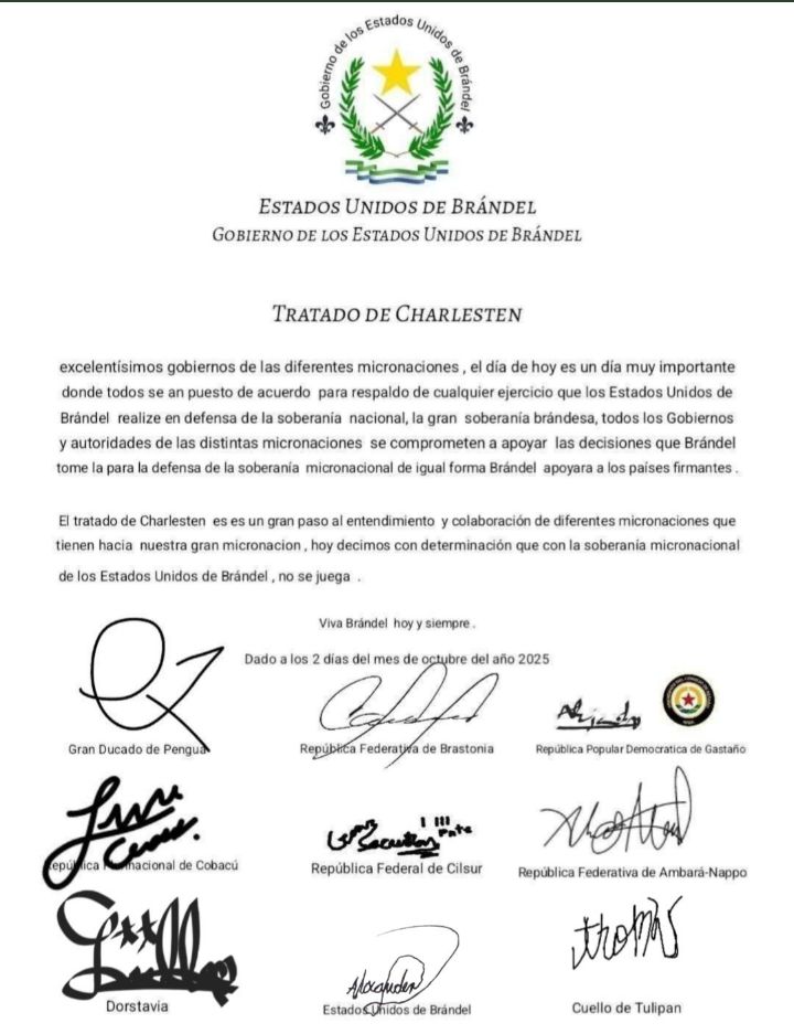 Today the Free State of Tulipan Neck signed the Treaty of Charlesten