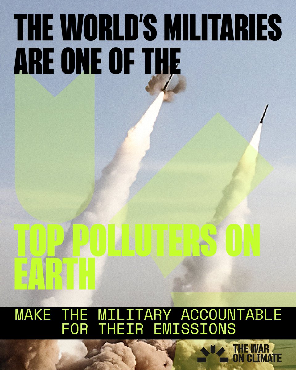 War on Climate: The Uncounted Costs of Conflict (@thewaronclimate) on Twitter photo Developing, maintaining, and powering the war industry generates massive amounts of carbon pollution. Far more than any other industry on earth. But we don’t know exactly how much carbon they produce because military emissions are exempt from international treaties on emissions. Developing, maintaining, and powering the war industry generates massive amounts of carbon pollution. Far more than any other industry on earth. But we don’t know exactly how much carbon they produce because military emissions are exempt from international treaties on emissions.