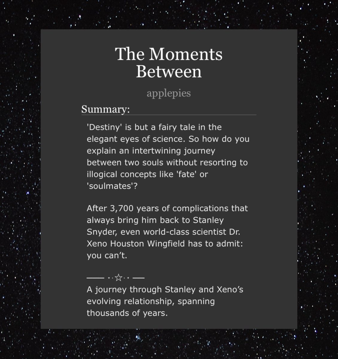 ⟡ The Moments Between ⟡

A journey through Stanley and Xeno’s evolving relationship, spanning thousands of years.

stanxeno slow burn
#dcst #drstone #stanxeno 
🔗 in replies